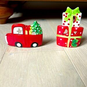 Festive Red Ceramic Christmas tea light candle  Decor Set